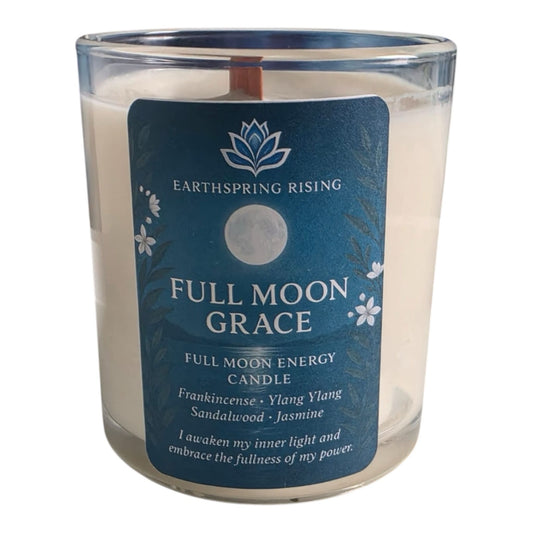 Full Moon Grace Candle , 10oz Wood Wick Soy Candle with Wooden Lid | Lavender + Jasmine +Hand-Poured Ritual Candle for Lunar Energy , Intention Setting