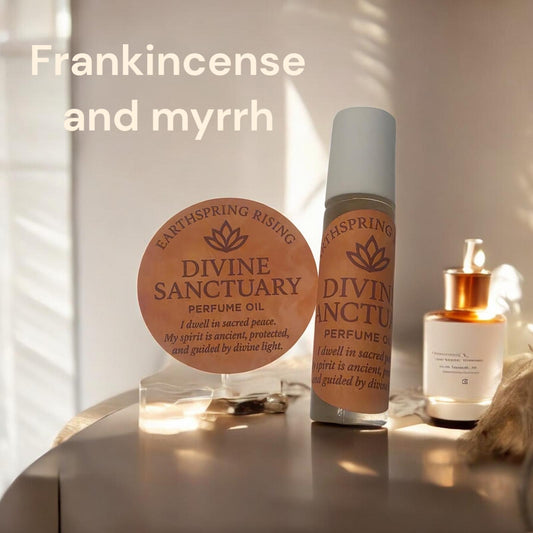 Divine Sanctuary Perfume Oil – Alcohol-Free Roll-On, Frankincense + Myrrh + Jasmine , Sacred Essential Oil Blend for Meditation, Prayer and Inner Peace, Unisex Natural Fragrance
