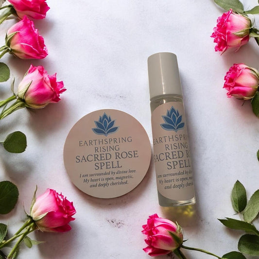 Sacred Rose Spell Perfume, Alcohol-Free, Roll-On Oil, Jasmine + Rose Petals + Sandalwood + Sweet Almond Oil, Feminine Attraction Fragrance for Love, Beauty and Spiritual Power
