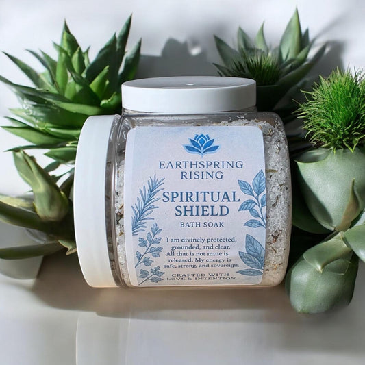Spiritual Shield Bath Soak – Epsom & Dead Sea Salt with Rosemary, Basil, Bay Leaf, Cedarwood & Frankincense | 8oz Protection Bath Salt for Energy Cleansing & Aura Defense