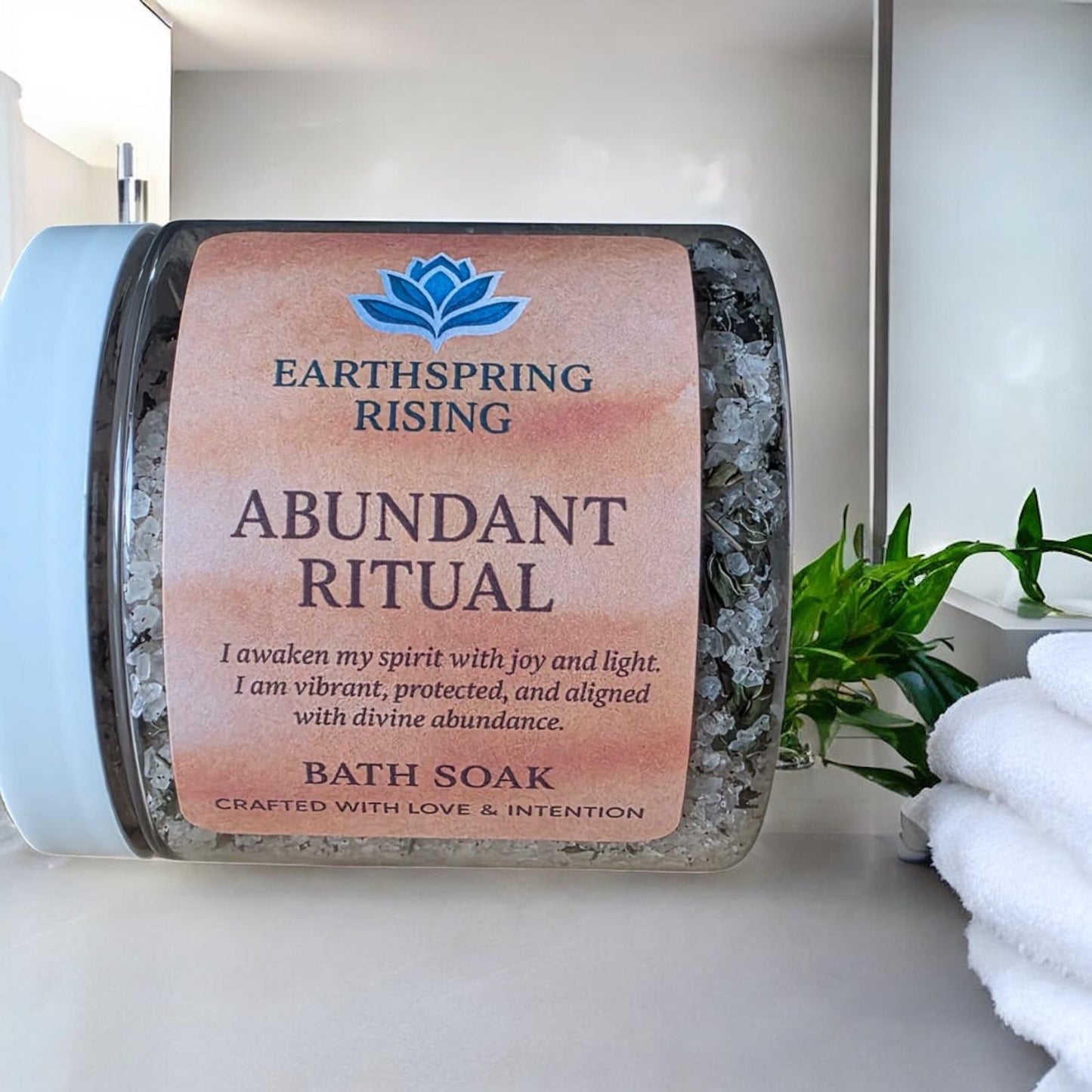 Abundance Ritual Bath Soak – Epsom,  Dead Sea Salt with Cinnamon, Mint, Basil , Sweet Orange Oil | 8oz Prosperity Bath Salt for Manifestation and  Energy Clearing