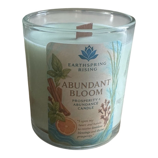 Abundance Bloom Candle, 10oz Wood Wick Soy Candle with Wooden Lid, Orange + Vetiver + Basil + Clove + Money Oil, Prosperity Candle for Wealth, Success ,Manifestation Rituals